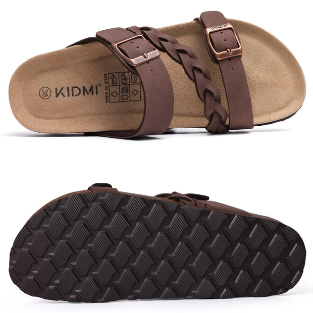 Women's Cork Footbed Sandals With Arch Support Summer Women Cork Slippers Slip-On Slide Sandals With Adjustable Buckle