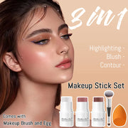 Blush Contour Highlighter Stick for Cheeks Eyes Lip Lightweight Dewy Finish Blush Stick Contour Natural Blusher Stick Makeup Set - Luxe Ladies Moda