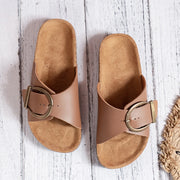 Women's simple solid color buckle cover for wearing flat heeled straight slippers - Luxe Ladies Moda