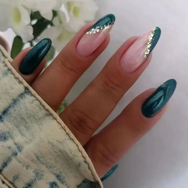 24pcs Detachable Almond French False Nails DIY Glitter Design Press on Nails Fake Nials DIY Manicure Nail Tips - Luxe Ladies Moda