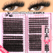 Lash Clusters Set Mixed Tray Lashes Kit Fluffy Individual Lashes Extension with Lash Bond and Seal At Home Makeup - Luxe Ladies Moda
