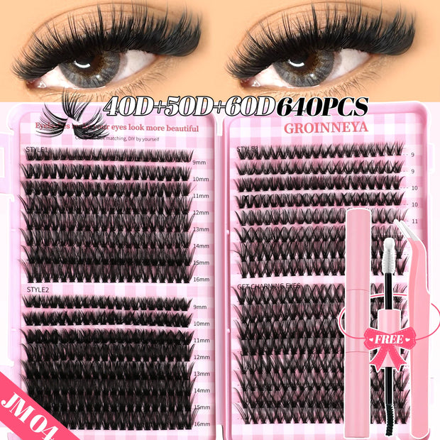 Lash Clusters Set Mixed Tray Lashes Kit Fluffy Individual Lashes Extension with Lash Bond and Seal At Home Makeup - Luxe Ladies Moda