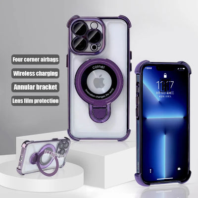 New Strong Magsafe Magnetic Ring Stand for iPhone 16 15 14 13 11 12 Pro Max Plus Military Shockproof Slim Plating Clear Cover - Luxe Ladies Moda