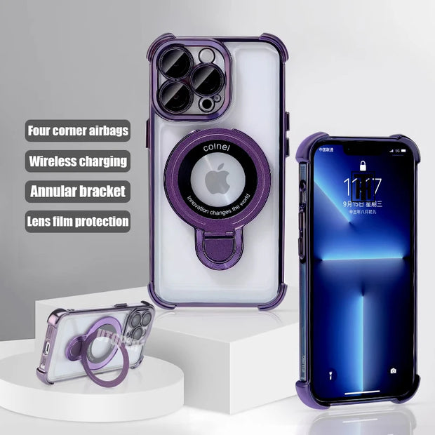 New Strong Magsafe Magnetic Ring Stand for iPhone 16 15 14 13 11 12 Pro Max Plus Military Shockproof Slim Plating Clear Cover - Luxe Ladies Moda