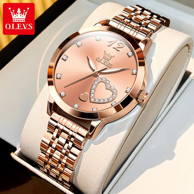 OLEVS Japan Quartz Women Watch Stainless steel Bracelet "Love" Dial Fashion Elegant Waterproof Luminous Quartz Watch for Ladies - Luxe Ladies Moda