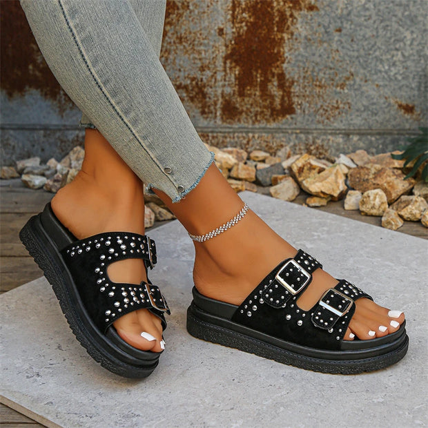 Summer Fashion Comfortable Women's Slippers Roman Metal Breathable Thick Sole Round Head Walking Casual Shoes - Luxe Ladies Moda