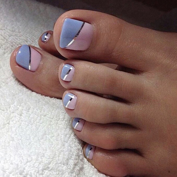 Summer French Gradient Press-On Toe Nails – Short Square Full Cover Rainbow Fake Toenail Set