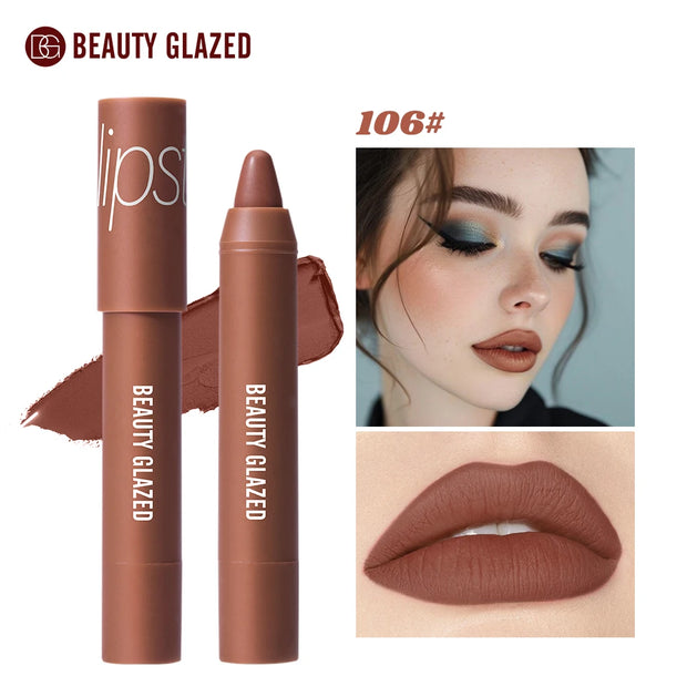Beauty Glazed Matte Lipstick Pencil Waterproof Long Lasting Lip Balm 12 Colors Velvet Lip Liner Pen Lips Makeup Women Cosmetics - Luxe Ladies Moda