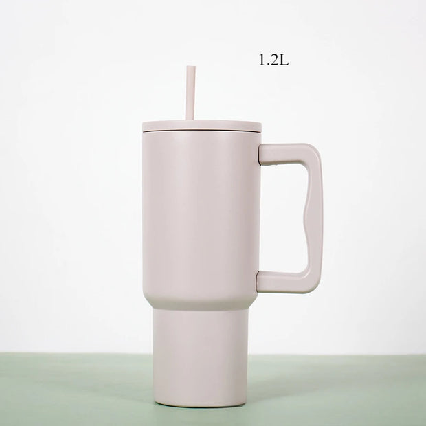 40 Oz Insulated Mug with Handle and Flip Top Straw Reusable Stainless Steel Water Bottle - Luxe Ladies Moda