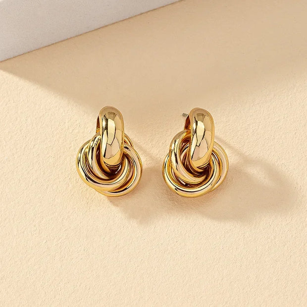 Gold SIlver Color Knot Hoop Earring for Women Fashion Shiny Plating Trendy Twist Stud Earring Stud Cute Daily Wear Jewelry - Luxe Ladies Moda