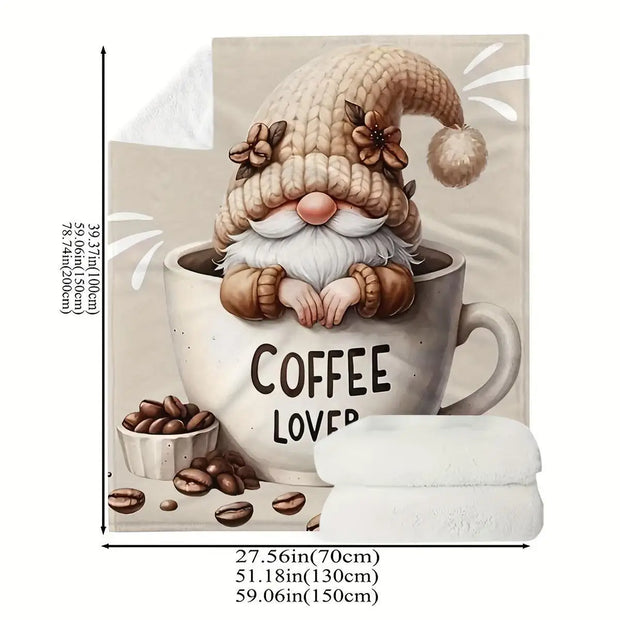 Cozy Gnome and Coffee Print Flannel Blankets - Soft, Warm Sofas, Office Beds, Camping Blankets - Versatile All-season Gifts