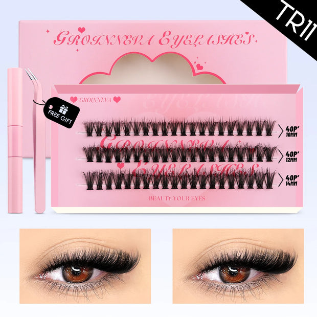 Lash Clusters Set Mixed Tray Lashes Kit Fluffy Individual Lashes Extension with Lash Bond and Seal At Home Makeup - Luxe Ladies Moda