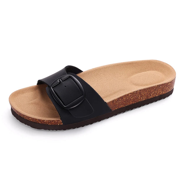 Cork Footbed Flat Slippers Fashion Flip Flops Women Outdoor Beach Shoes With Arch Support Women's Summer Clogs Sandals