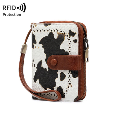 Anti-Theft Brush Bag for Ladies, Oil Wax Leather, Short Purse, European and American Retro, Multi-Function, organ Card Bag - Luxe Ladies Moda
