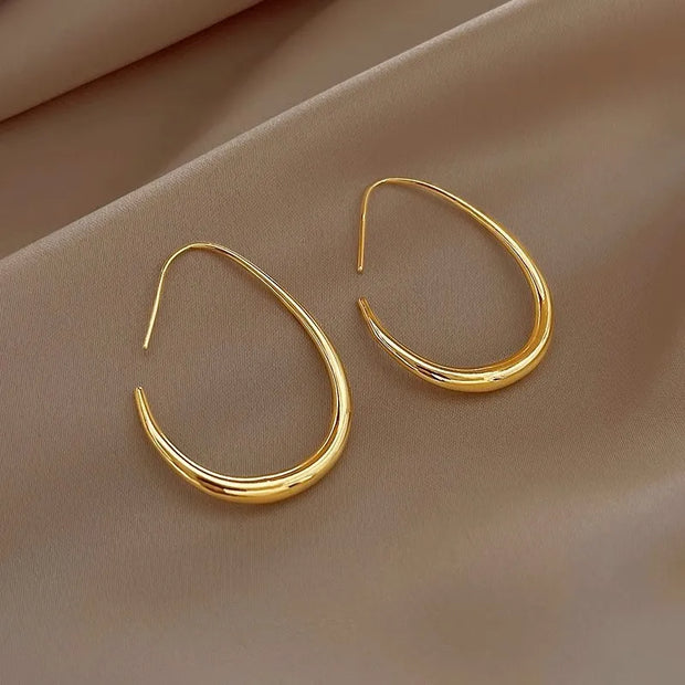 Silver Needle Geometric Oval Hoop Earrings - Luxe Ladies Moda