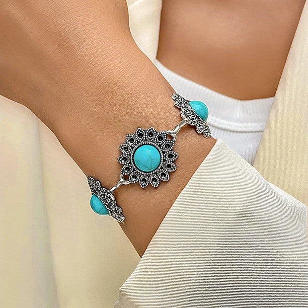 Vintage Green Stone Bracelets for Women Luxury Crystal Stone Flowers Opening Bangle Adjustable Jewelry Accessories - Luxe Ladies Moda