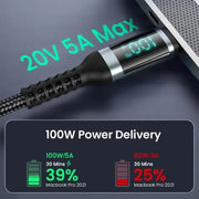 PD100W USB Type C to USB C Cable LED Display Fast Charging Charger 5A USB C Cord