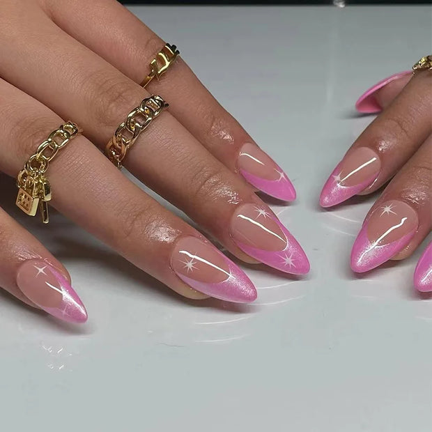 24pcs Detachable Almond French False Nails DIY Glitter Design Press on Nails Fake Nials DIY Manicure Nail Tips - Luxe Ladies Moda