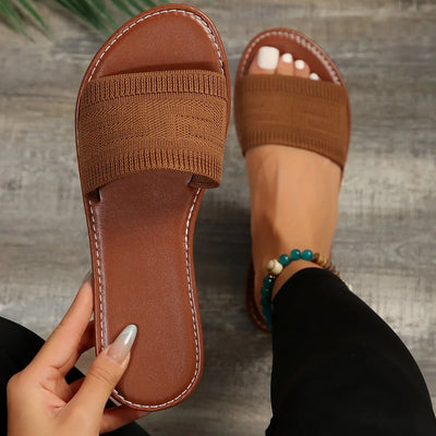 Women Slippers Summer Luxury Fashion Flat Sandals Brown Designer Open Toe Non-Slip Outdoor Beach Slippers Slides Women - Luxe Ladies Moda