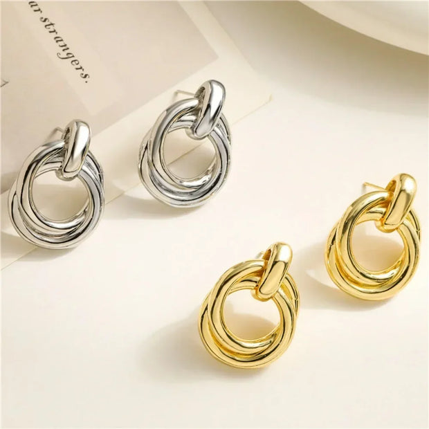 Classic Gold Color Geometric Irregular Stud Earrings for Women Design Sense Knot Piercing Earring Fashion Jewelry - Luxe Ladies Moda