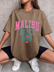 Malibu Beach Letter Print Print Womens T-Shirts Street Casual Tshirt Summer Brand Tee Clothing Hip Hop Breathable Tshirts Women - Luxe Ladies Moda