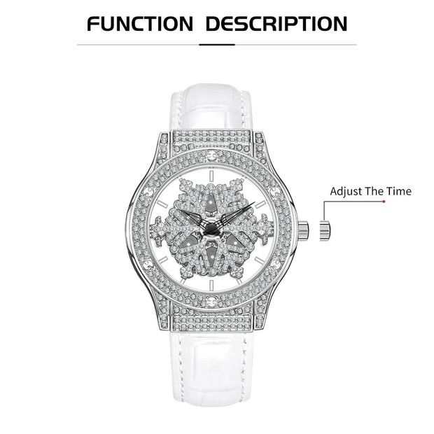 Snowflake Dial Leather Watch - Luxe Ladies Moda