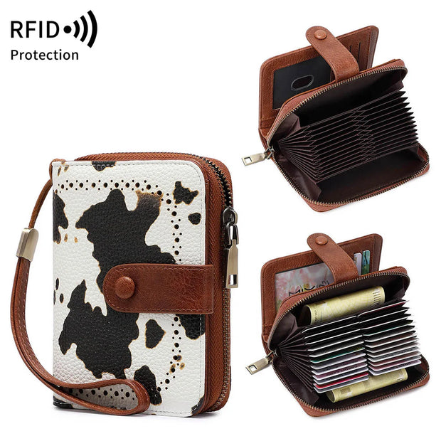 Anti-Theft Brush Bag for Ladies, Oil Wax Leather, Short Purse, European and American Retro, Multi-Function, organ Card Bag - Luxe Ladies Moda