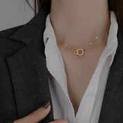 S925 Silver Round Choker Zircon For Women Fashion Chain Minimalist Dainty Double Circle Pendant Necklace Neck Fine Jewelry - Luxe Ladies Moda