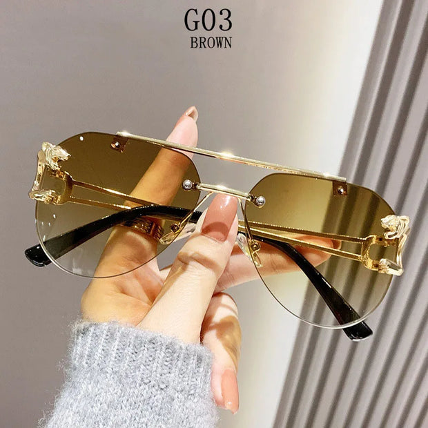 Rimless Sunglasses Women Trendy Luxe Fashion Sunglasses Vintage Glasses - Luxe Ladies Moda