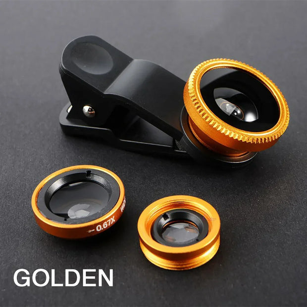 1 Set 3In1 Mobile Phone Fish Eye+Wide Angle+Macro Lightweight Camera Lens With Clip Universal Cell Phone Lens For iPhone - Luxe Ladies Moda