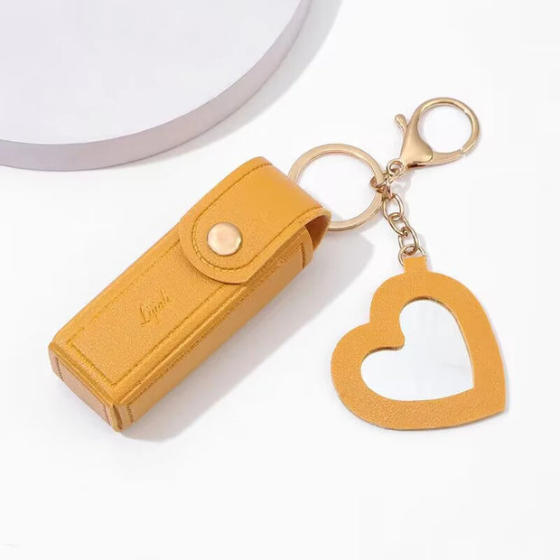 Solid Color Portable Lipstick Bags Wallet Keychain Mini Storage Bag For Women Lipsticks Protective Cover With Mini Makeup Mirror - Luxe Ladies Moda