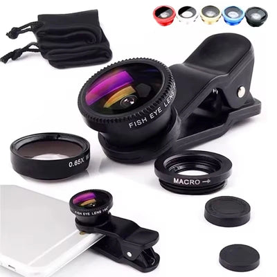 1 Set 3In1 Mobile Phone Fish Eye+Wide Angle+Macro Lightweight Camera Lens With Clip Universal Cell Phone Lens For iPhone - Luxe Ladies Moda