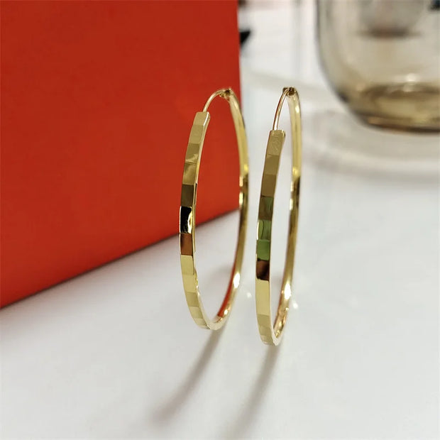 New Fashion18K Gold Plated Hoop Earrings For Women 925 Sterling Silver 2.0mm Fashion Earring 3/4/5/6CM - Luxe Ladies Moda