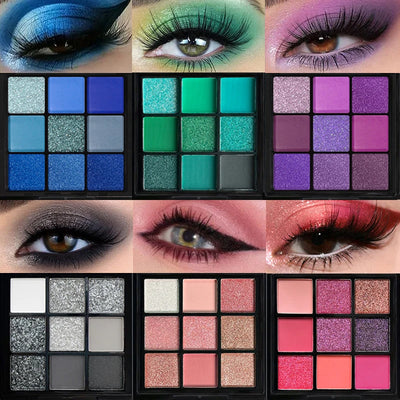 9-Grid Red Eyeshadow Palette Purple Glitter Pearlescent Matte Eye Shadow Shimmer Makeup Long Lasting Women Beauty Eye Cosmetics - Luxe Ladies Moda
