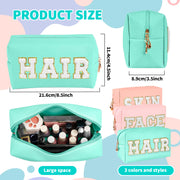 Chenille Letter Cosmetic Bag PU Leather Waterproof Pouch Cute Zipper Organizer, Skin, Hair and Face - Luxe Ladies Moda