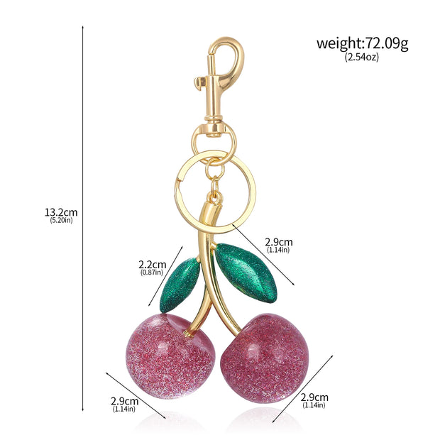 Delicious Crystal Red Pink Cherry Keychain Summer Fruits Cherries Pendant Keyring For Women Men Jewelry Bag Key Accessories