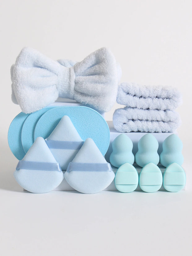 15Pcs Multi-Colored Fluffy Headband and Makeup Sponge Set-Sweet Style, Perfect Beauty Assistant - Luxe Ladies Moda