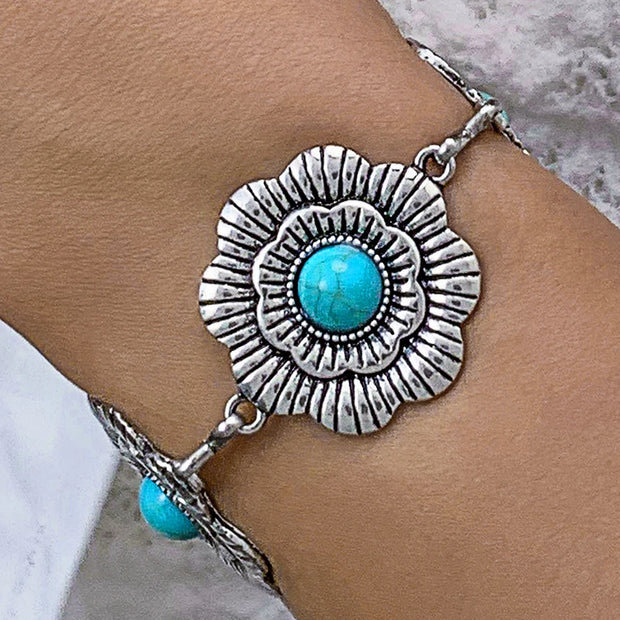 Vintage Green Stone Bracelets for Women Luxury Crystal Stone Flowers Opening Bangle Adjustable Jewelry Accessories - Luxe Ladies Moda