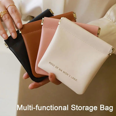Faux Leather Mini Cosmetic Bag with Magnetic Closure Multi-functional Women Lipstick Makeup Sanitary Pad Pouch Coins Purse - Luxe Ladies Moda