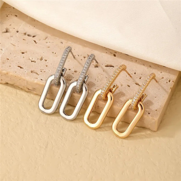 Retro Double Loop Design Drop Earrings Gold Color Geometric Round Hoop Earrings for Women Girls Punk Hip Hop Fashion Jewelry - Luxe Ladies Moda