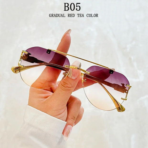 Rimless Sunglasses Women Trendy Luxe Fashion Sunglasses Vintage Glasses - Luxe Ladies Moda