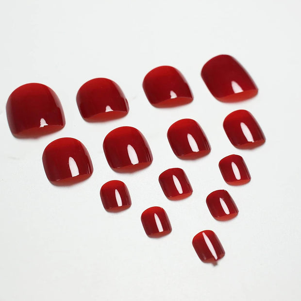 24 PCS Red/White/Black/Yellow/Wine Red Toenails Fake Toe Nails Natural -Solid Color Square Press on Toenails Short - Luxe Ladies Moda