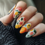 24pcs/set Medium long fake nails for women Spring summer flowers butterfly bee design faux ongles tips press on false nail art - Luxe Ladies Moda