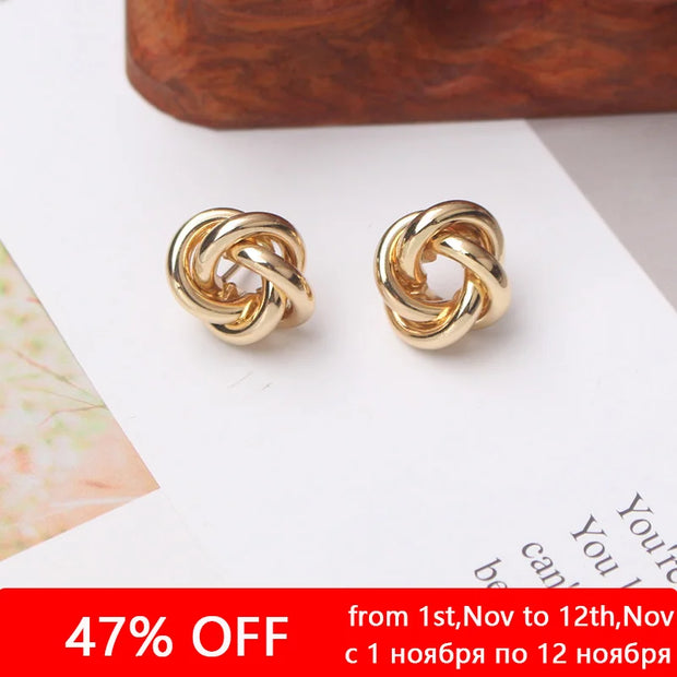 Tiny Metal Stud Earrings for Women Gold Color Twist Round Earrings Small Unusual Earrings boucles d'oreilles Fashion Jewelry - Luxe Ladies Moda