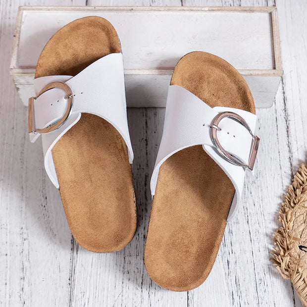 Women's simple solid color buckle cover for wearing flat heeled straight slippers - Luxe Ladies Moda