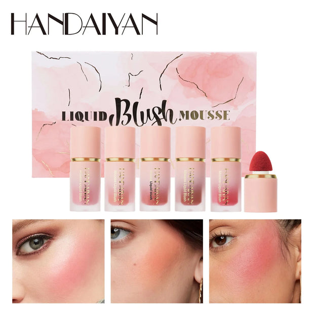 Liquid Blush Set with Sponge Tip Easy to Wear High Pigment Long Lasting Makeup Blusher For Cheek And Lip Gift Box Kit - Luxe Ladies Moda