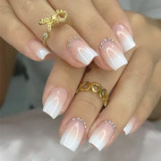 Glossy Press on Nails Set Short Oval Shiny Gradient French Nail Art Design Reusable Full Cover Fake Nails with Glue for Girls