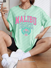 Malibu Beach Letter Print Print Womens T-Shirts Street Casual Tshirt Summer Brand Tee Clothing Hip Hop Breathable Tshirts Women - Luxe Ladies Moda
