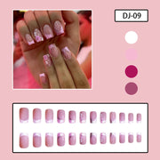 24pcs French False Nails Pink Flowers Short Coffin Fake Nail Tips for Girl Wearable Sweet Korean Simple Nude Pink Press on Nails - Luxe Ladies Moda