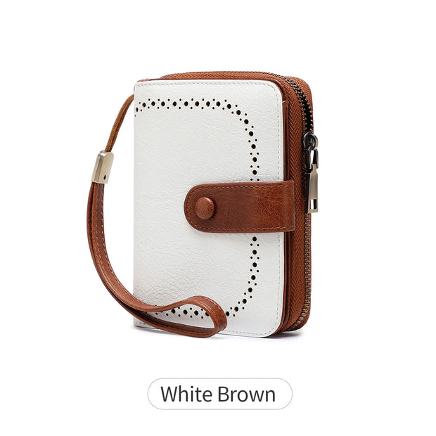 Anti-Theft Brush Bag for Ladies, Oil Wax Leather, Short Purse, European and American Retro, Multi-Function, organ Card Bag - Luxe Ladies Moda